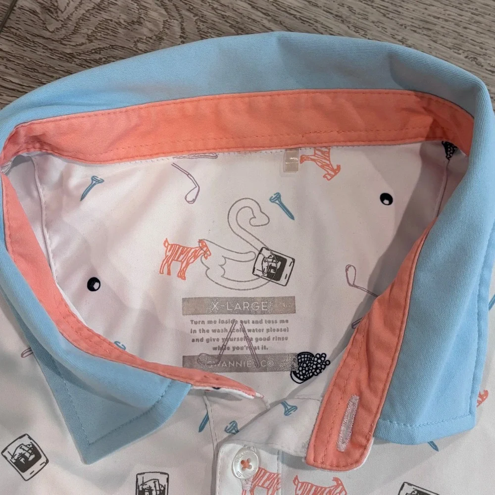 Swannies Golf Polo Mens XL White Goat All Over Pattern Print Preppy Athletic - Picture 3 of 8